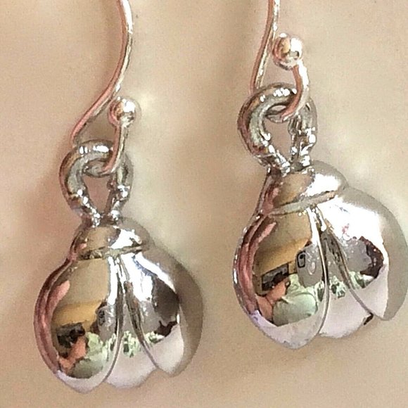 Ladybug Earrings Silver Plated Hypoallergenic Dainty Dangle Pierced Insect Bug - Picture 3 of 11